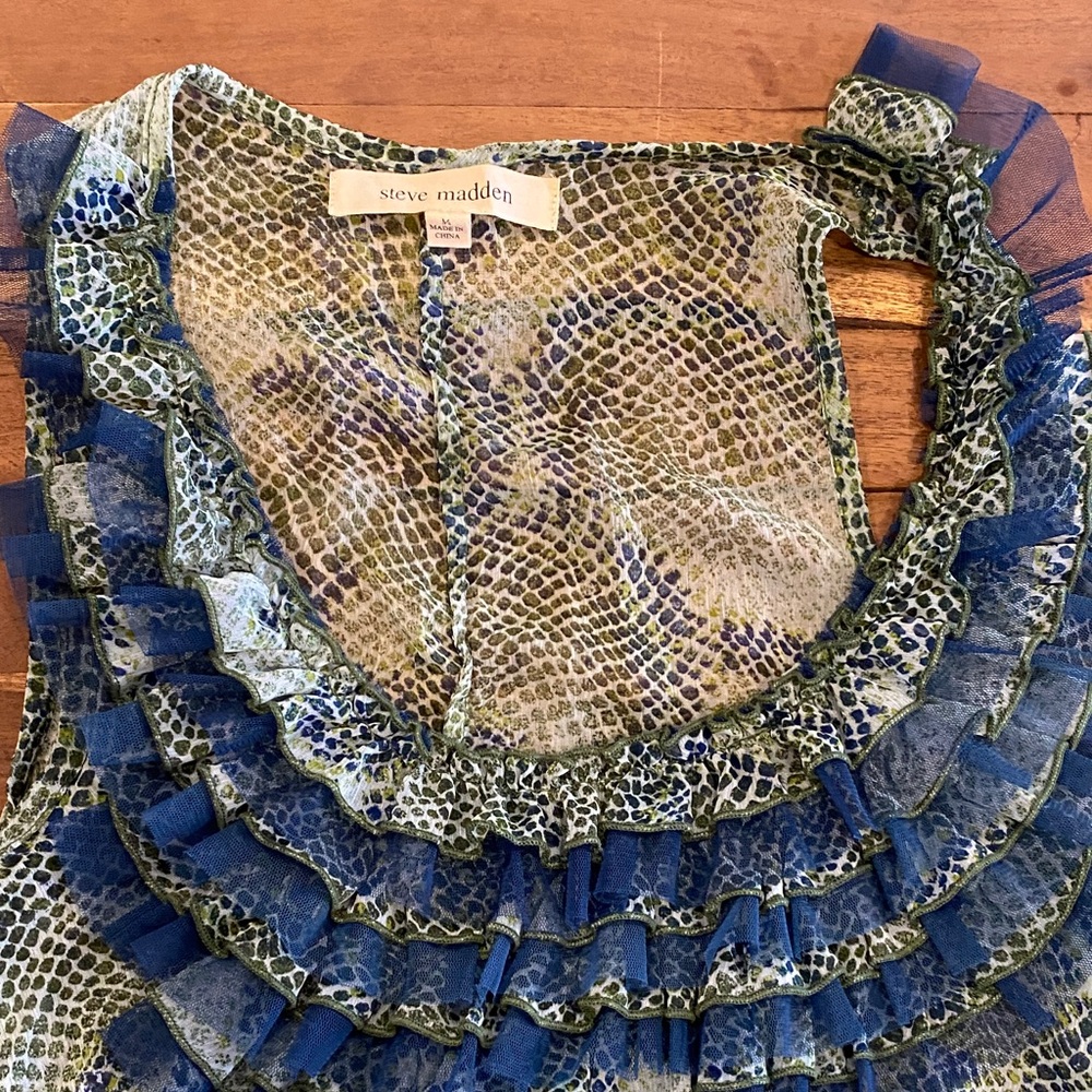 Steve Madden Multicolor Snake Print Ruffle Blouse